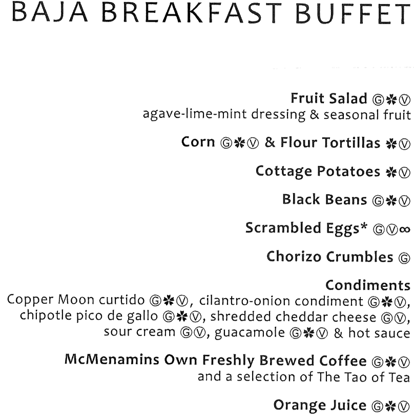 Baja Breakfast Buffet Menu